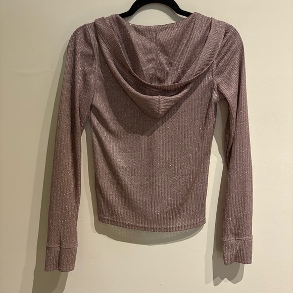 Daily Practice by Anthropologie Sheer Metallic Long-Sleeve Top in Taupe Small - Picture 9 of 11